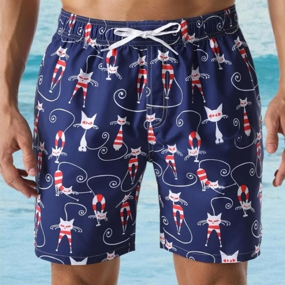 Other - Men's Blue Cat Pattern Swim Trunks